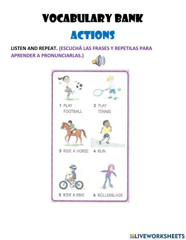 Actions - vocabulary bank