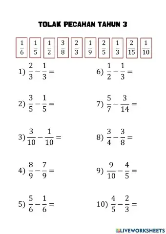 Tolak Pecahan Tahun  3