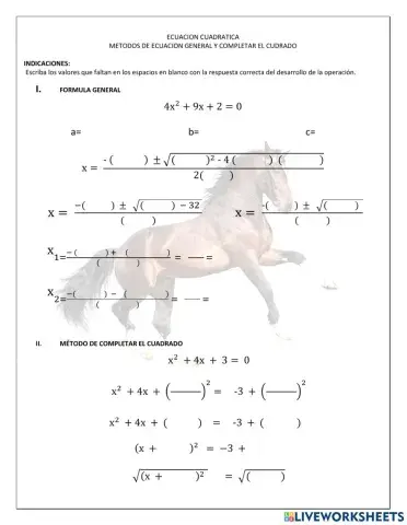Ecuación cuadrática con formula general y completando el cuadrado