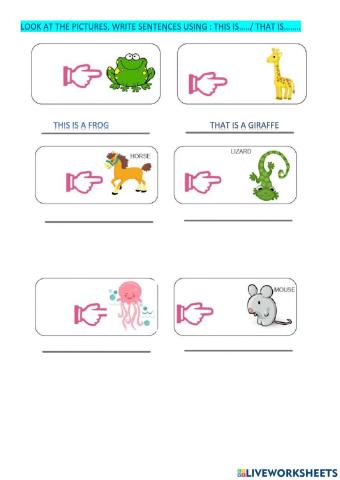 Look at the pictures ,write sentences using this is-that  is.