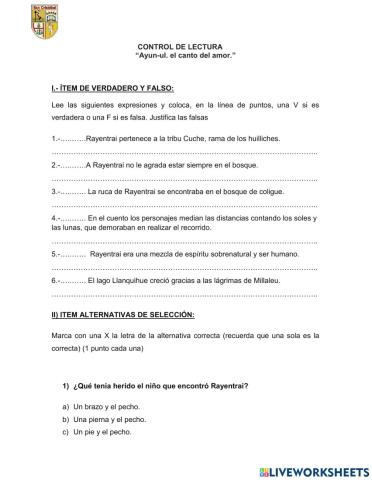 Comprension de lectura: Ayún Ül (El canto del amor)