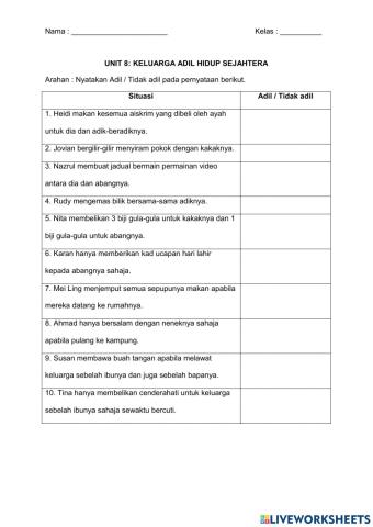 Pendidikan Moral Tahun 2 Unit 8 : Keluarga Adil, Hidup Sejahtera