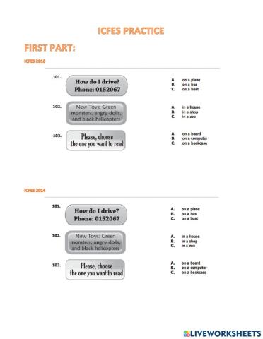 Icfes practice 1st and 2nd parts