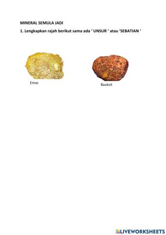 Mineral semulajadi unsur dan sebatian