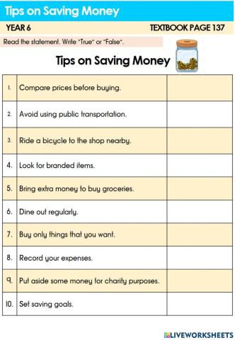 KSSR Year 6 Textbook page 137 -Tips on Saving Money