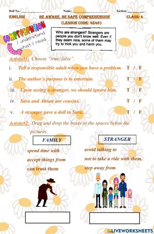 Be aware, Be Safe Comprehension