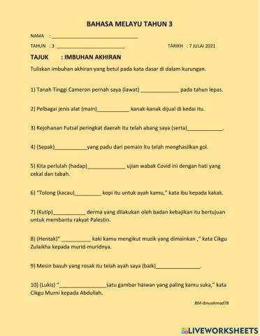 Latihan Imbuhan Akhiran