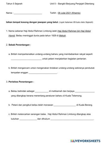 Unit 5 Bangkit Berjuang Penjajah Ditentang