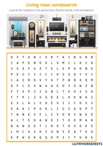 Living room wordsearch
