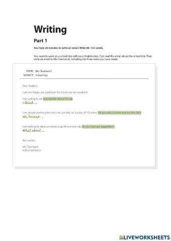 OTE B2 for schools Test 1 Writing