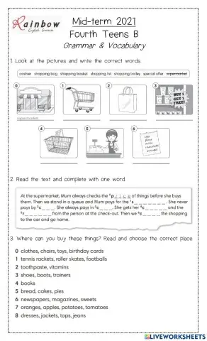 Grammar and vocabulary 4th teens mid term