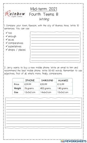 Writing mid term 4th teens