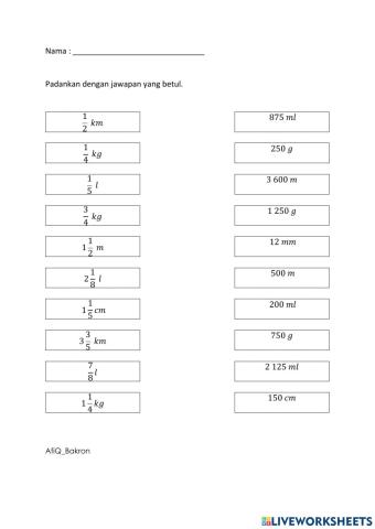 Pecahan Panjang. Jisim dan Isipadu Cecair