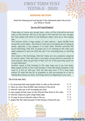 First Term Test Teens 3