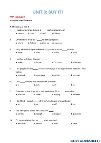 Form 4 - unit 3 (VOVABULARY AND GRAMMAR TEST)