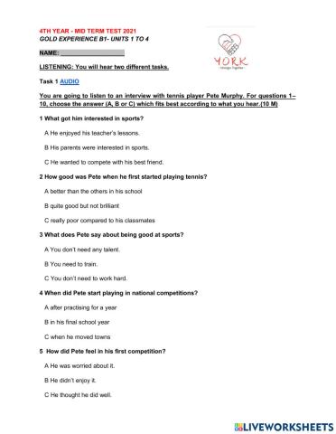 Listening MID TERM TEST