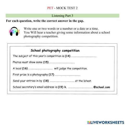 PET - Mock test 2 LISTENING 3