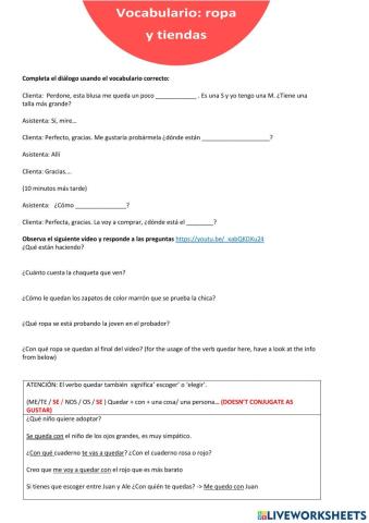 Vocabulario de tiendas y ropa