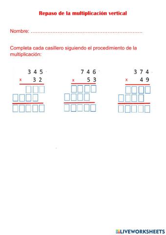 Multiplicacion vertical de 3 por 2 cifras