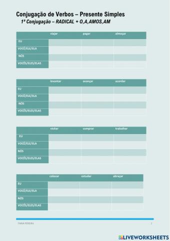 Conjugação Presente Simples em AR