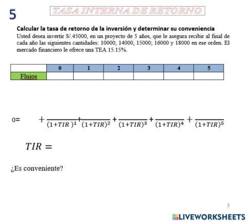 Tasa Interna de Retorno TIR 5