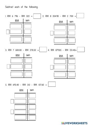 Subtractions of money