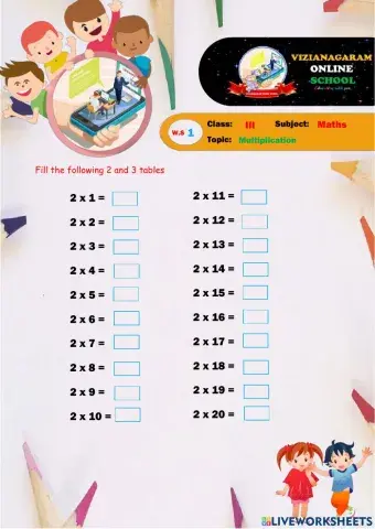 WORKSHEET on Multiplication - 3rd Maths by Rambabu Sunkari