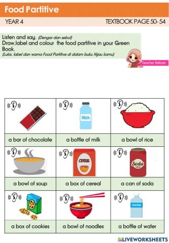 CEFR Year 4  textbook page 50- Food Partitive B