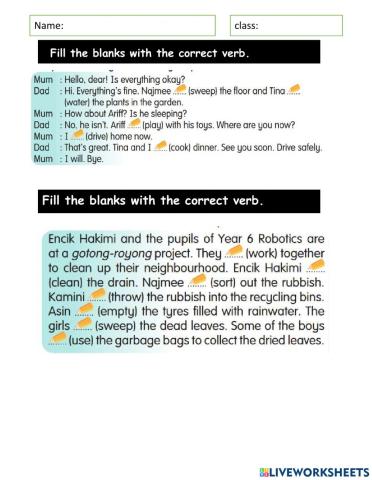 English year six text book page 58 grammar continues tense.