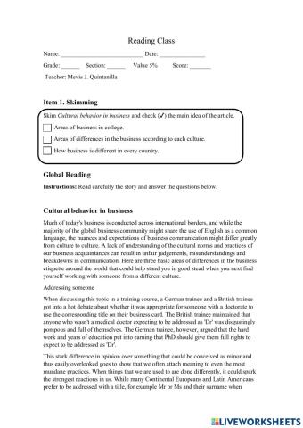 Cultural behavior in business