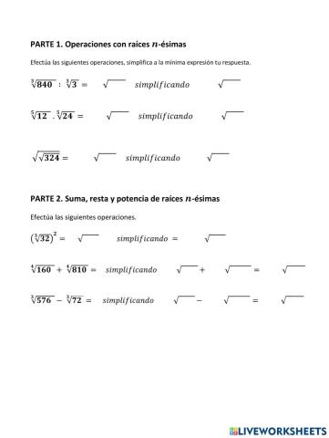 Operaciones con Raíces n-ésimas