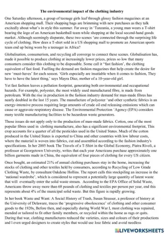 IELTS reading test The environmental impact of the clothing industry