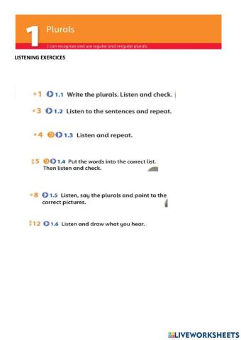 Unit 1 plurals - listening exercices