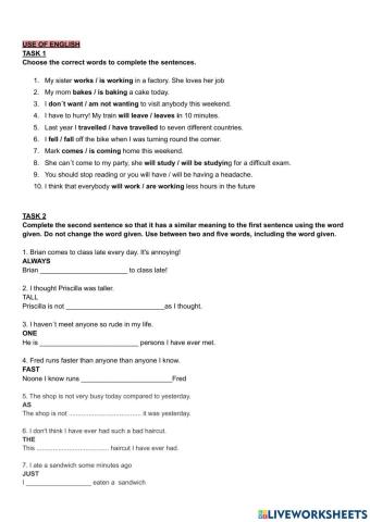 GOLD EXPERIENCE B1 - REVISION UNITS 1-3