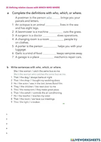 Defining Relative Clauses WHICH-WHO-WHERE