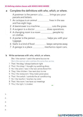 Defining Relative Clauses WHICH-WHO-WHERE