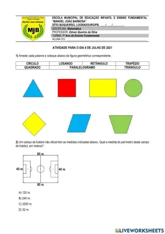 Perímetro, Área e Volme de Figuras Geoméricas