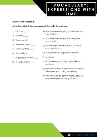 Vocabulary: Expressions about Time