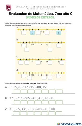 Evaluación números enteros