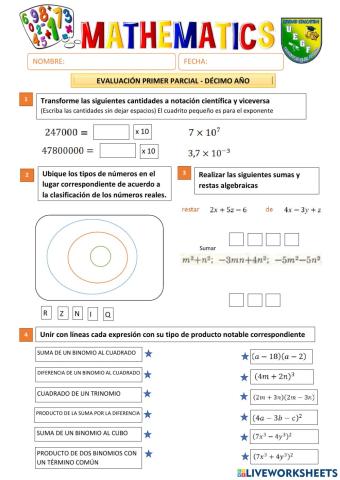 Evaluación primer parcial decimo