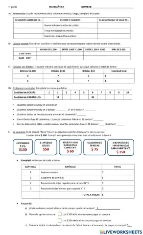 Trabajo matemática 4°