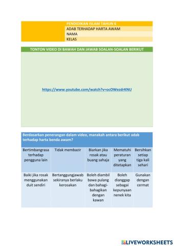 Pendidikan islam tahun 6. ADAB HARTA AWAM