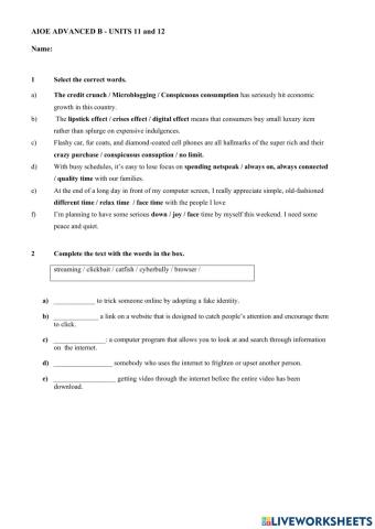 AIOE Advanced B UNIT 11 and 12