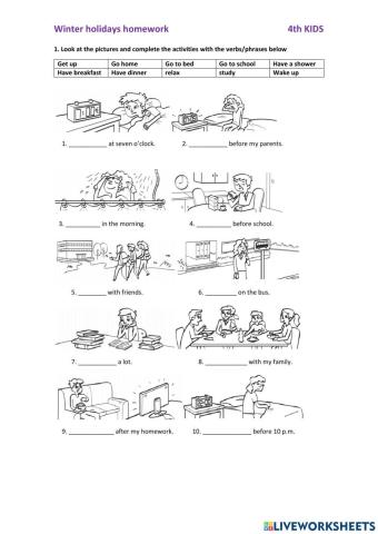 Winter holidays homework - 4th Kids