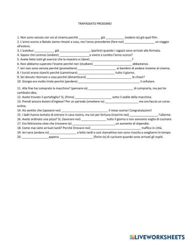 Esame trapassato prossimo