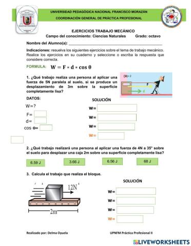 Ejercicios trabajo mecánico