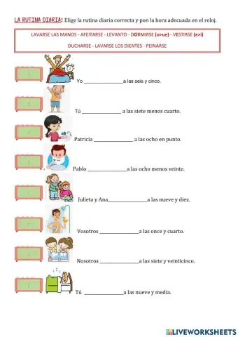 Los verbos reflexivos y la hora