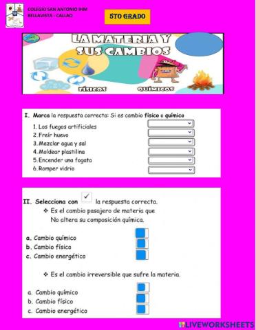 Cambios de la  materia