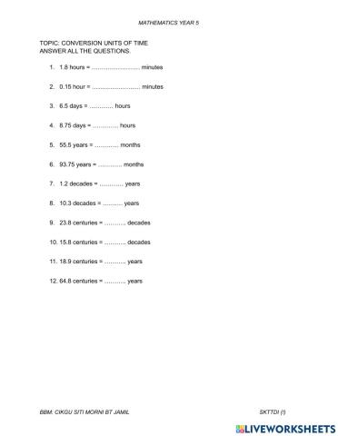 Conversion units of time
