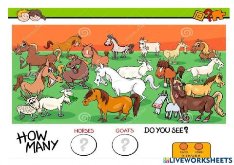 How many horses and goats do you see?
